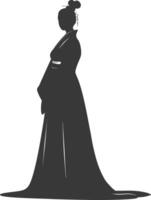 Silhouette independent chinese women wearing hanfu black color only vector