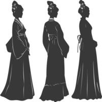 silueta independiente chino mujer vistiendo hanfu negro color solamente vector