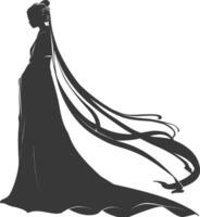 silueta independiente chino mujer vistiendo hanfu negro color solamente vector