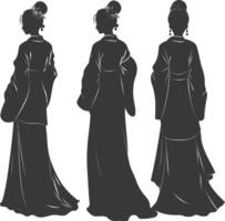 Silhouette independent chinese women wearing hanfu black color only vector