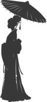 Silhouette independent chinese women wearing hanfu with umbrella black color only vector