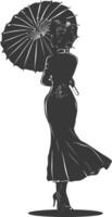 silueta independiente chino mujer vistiendo cheongsam o zansae negro color solamente vector