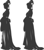 Silhouette independent chinese women wearing hanfu black color only vector