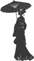 Silhouette independent chinese women wearing hanfu with umbrella black color only vector