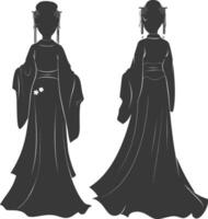 silueta independiente chino mujer vistiendo hanfu negro color solamente vector