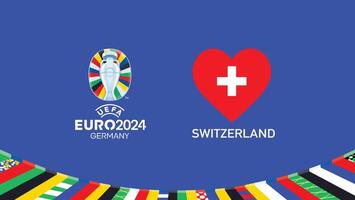 euro 2024 Suiza emblema corazón equipos diseño con oficial símbolo logo resumen países europeo fútbol americano ilustración vector