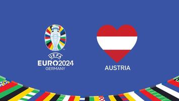 euro 2024 Austria emblema corazón equipos diseño con oficial símbolo logo resumen países europeo fútbol americano ilustración vector