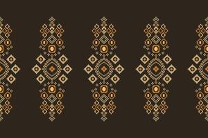 Traditional black ethnic motifs ikat geometric fabric pattern cross stitch.Ikat embroidery Ethnic oriental Pixel brown background.Abstract,illustration. Texture,decoration,wallpaper. vector