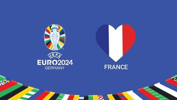 euro 2024 Francia emblema corazón equipos diseño con oficial símbolo logo resumen países europeo fútbol americano ilustración vector
