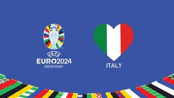 euro 2024 Italia bandera corazón equipos diseño con oficial símbolo logo resumen países europeo fútbol americano ilustración vector