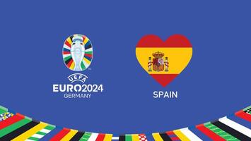 euro 2024 España emblema corazón equipos diseño con oficial símbolo logo resumen países europeo fútbol americano ilustración vector