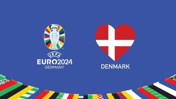 euro 2024 Dinamarca emblema corazón equipos diseño con oficial símbolo logo resumen países europeo fútbol americano ilustración vector