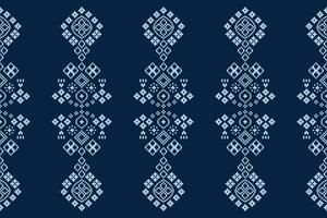 Traditional ethnic motifs ikat geometric fabric pattern cross stitch.Ikat embroidery Ethnic oriental Pixel navy blue background. Abstract,illustration. Texture,decoration,wallpaper. vector