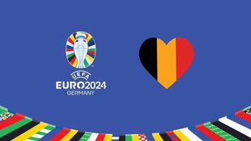 Euro 2024 Belgium Flag Heart Teams Design With Official Symbol Logo Abstract Countries European Football Illustration vector