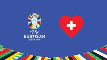 euro 2024 Suiza bandera corazón equipos diseño con oficial símbolo logo resumen países europeo fútbol americano ilustración vector