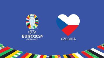 euro 2024 Chequia bandera corazón equipos diseño con oficial símbolo logo resumen países europeo fútbol americano ilustración vector