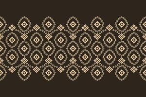 Traditional black ethnic motifs ikat geometric fabric pattern cross stitch.Ikat embroidery Ethnic oriental Pixel brown background.Abstract,illustration. Texture,decoration,wallpaper. vector