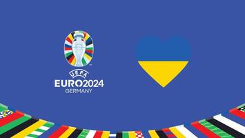 euro 2024 Ucrania emblema corazón equipos diseño con oficial símbolo logo resumen países europeo fútbol americano ilustración vector