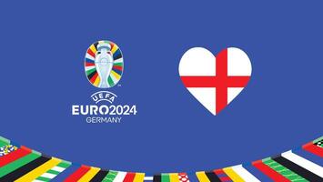 euro 2024 Inglaterra bandera corazón equipos diseño con oficial símbolo logo resumen países europeo fútbol americano ilustración vector