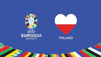 euro 2024 Polonia bandera corazón equipos diseño con oficial símbolo logo resumen países europeo fútbol americano ilustración vector