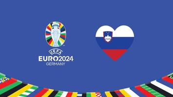 euro 2024 Eslovenia bandera corazón equipos diseño con oficial símbolo logo resumen países europeo fútbol americano ilustración vector