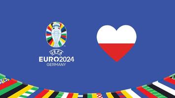 euro 2024 Polonia emblema corazón equipos diseño con oficial símbolo logo resumen países europeo fútbol americano ilustración vector