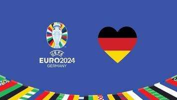 euro 2024 Alemania bandera corazón equipos diseño con oficial símbolo logo resumen países europeo fútbol americano ilustración vector