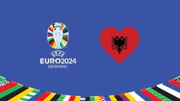 euro 2024 Albania bandera corazón equipos diseño con oficial símbolo logo resumen países europeo fútbol americano ilustración vector