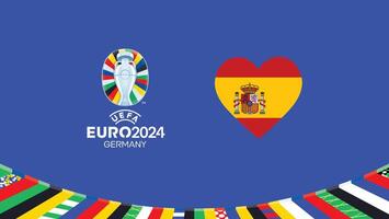 euro 2024 España bandera corazón equipos diseño con oficial símbolo logo resumen países europeo fútbol americano ilustración vector