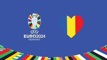 euro 2024 Rumania bandera corazón equipos diseño con oficial símbolo logo resumen países europeo fútbol americano ilustración vector