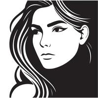 Portrait of a woman, lady profile, black silhouette illustration closeup vector