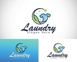 Modern laundry logo with clothes illustration nature leave cleans fresh vector