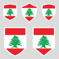 Set of Lebanon Flag in Shield Shape Frame vector