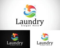 Modern laundry logo with clothes illustration nature leave cleans fresh vector