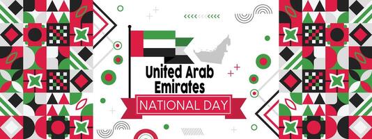 UAE national day banner for independence day anniversary. Flag map of united arab emirates. modern geometric retro abstract design. Red green black theme. vector