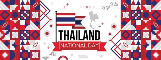 Tailandia nacional día bandera con tailandés bandera y mapa colores tema antecedentes y geométrico resumen Asia moderno rojo azul blanco diseño. Bangkok asiático simpatizantes vector