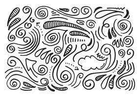 Hand drawn sketchy Doodle cartoon set of curls and swirls decorative elements for concept design vector