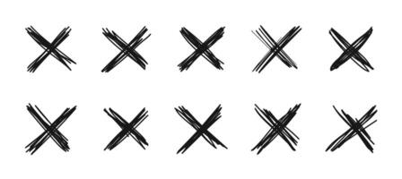 X scribble mark, isolated cross symbols set vector