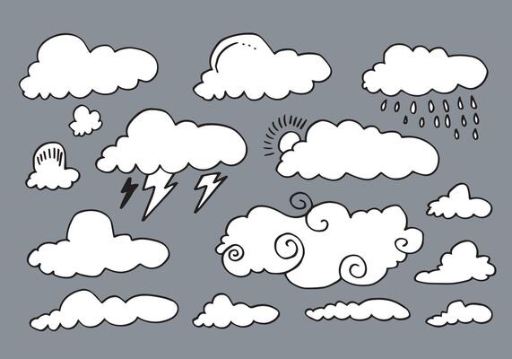 Hand drawn weather collection. Flat style on gray background.