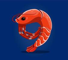 Underwater sea animal font, number 9 Nine shrimp vector