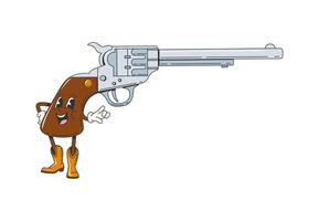 Cartoon retro groovy wild west revolver character vector
