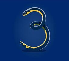 Underwater sea animal font, number 3 Three as eel vector
