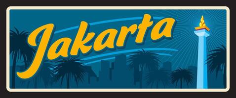 Jakarta Indonesian capital old travel plate vector