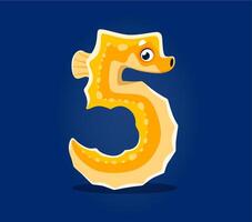 Underwater sea animal font, number 5 Five seahorse vector