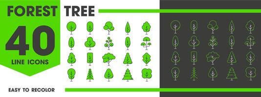 Forest and garden park green tree and plant icons vector