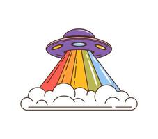 Retro groovy ufo saucer, psychedelic space engine vector