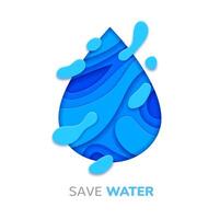 Blue water drop paper cut banner, environment, eco vector