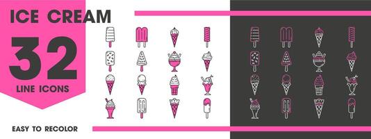 Ice cream line icons isolated signs set vector