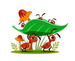 Cartoon ants carry their kids, cute insects vector