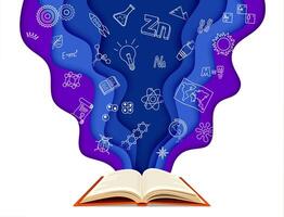 Paper cut science banner with book and symbols vector